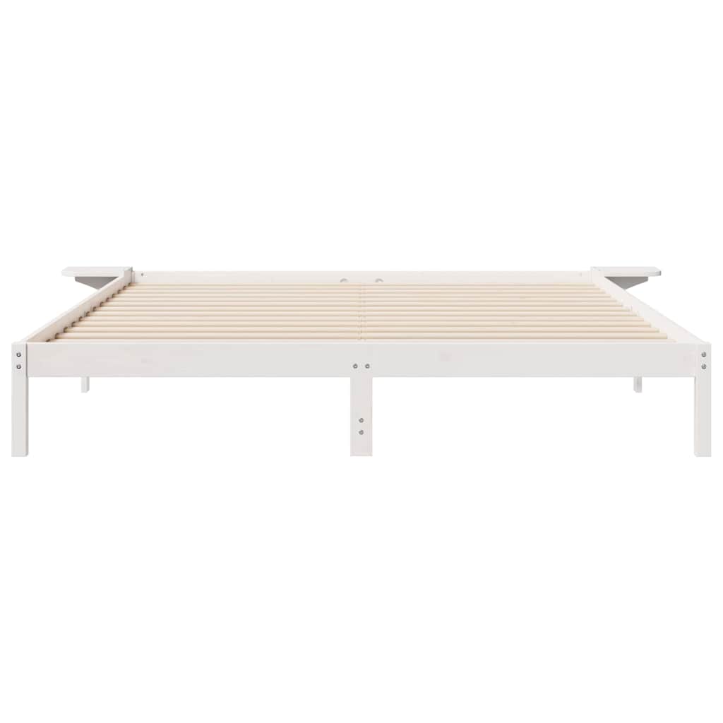 Sengestel med sideborde Hvid 200 x 210 cm Massiv fyrretræ