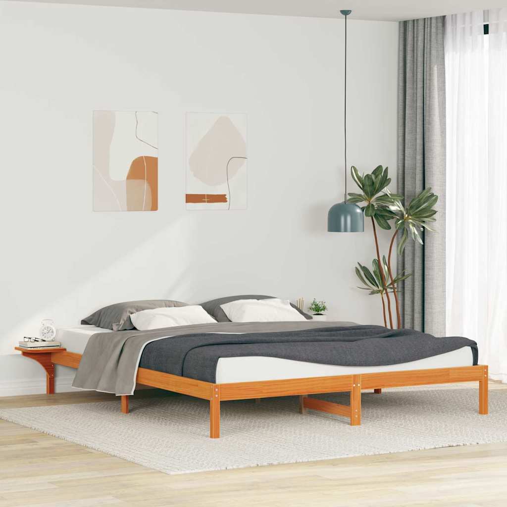 Sengestel med sideborde Voks brun 200 x 210 cm Massiv fyrretræ