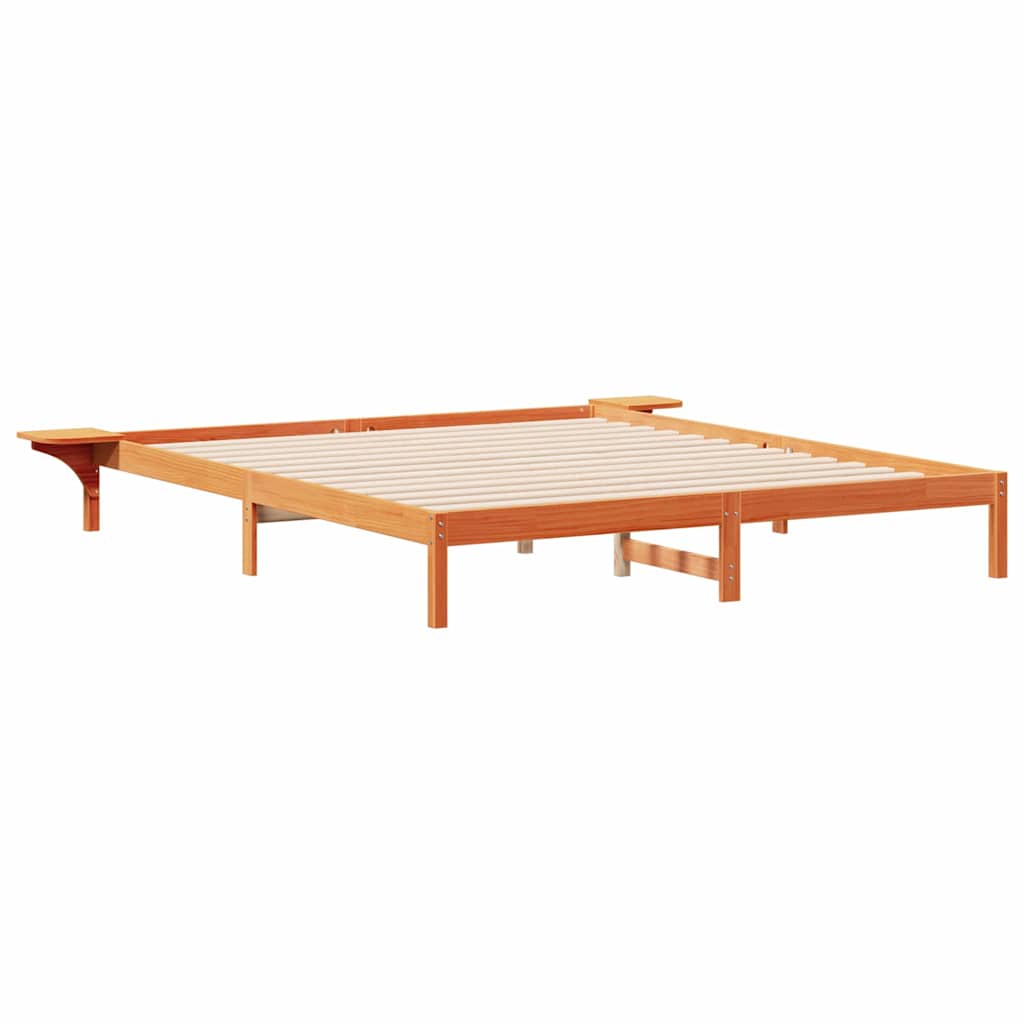 Sengestel med sideborde Voks brun 200 x 210 cm Massiv fyrretræ