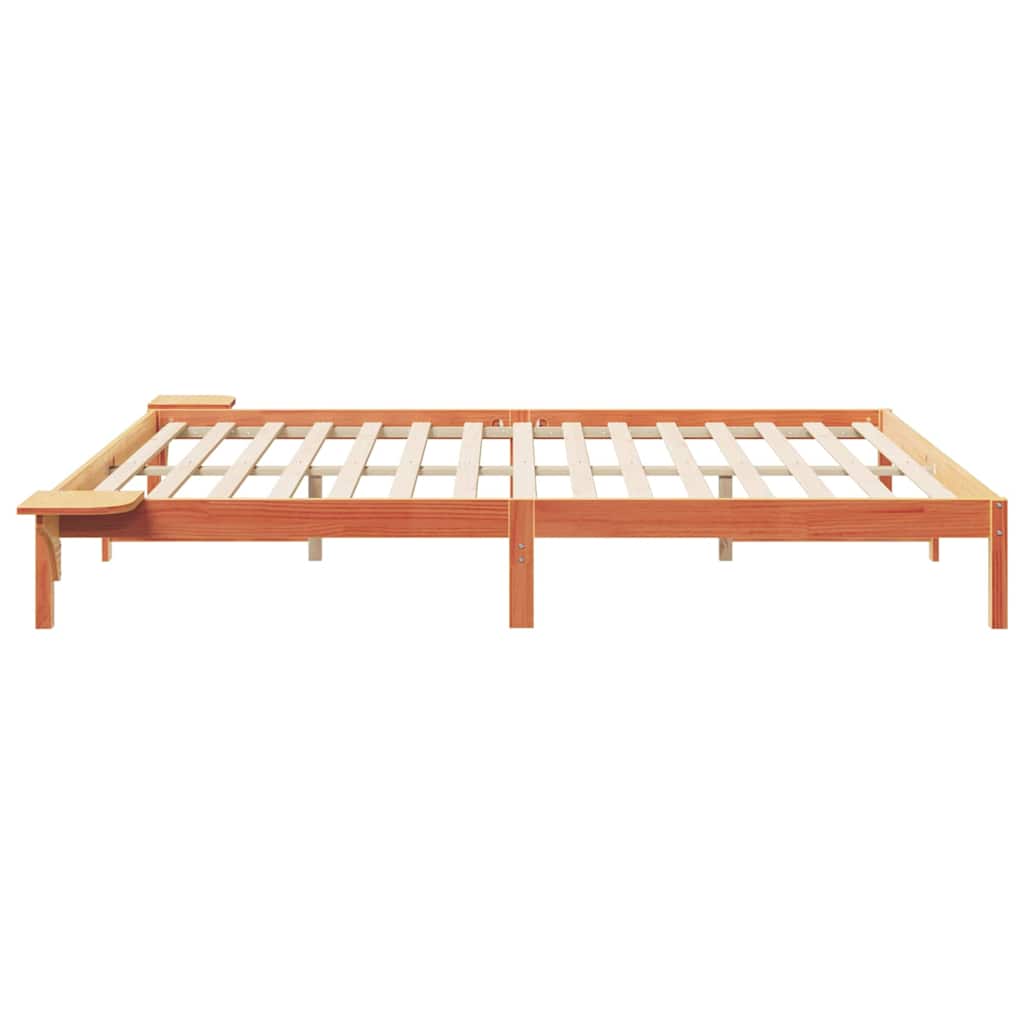 Sengestel med sideborde Voks brun 200 x 210 cm Massiv fyrretræ