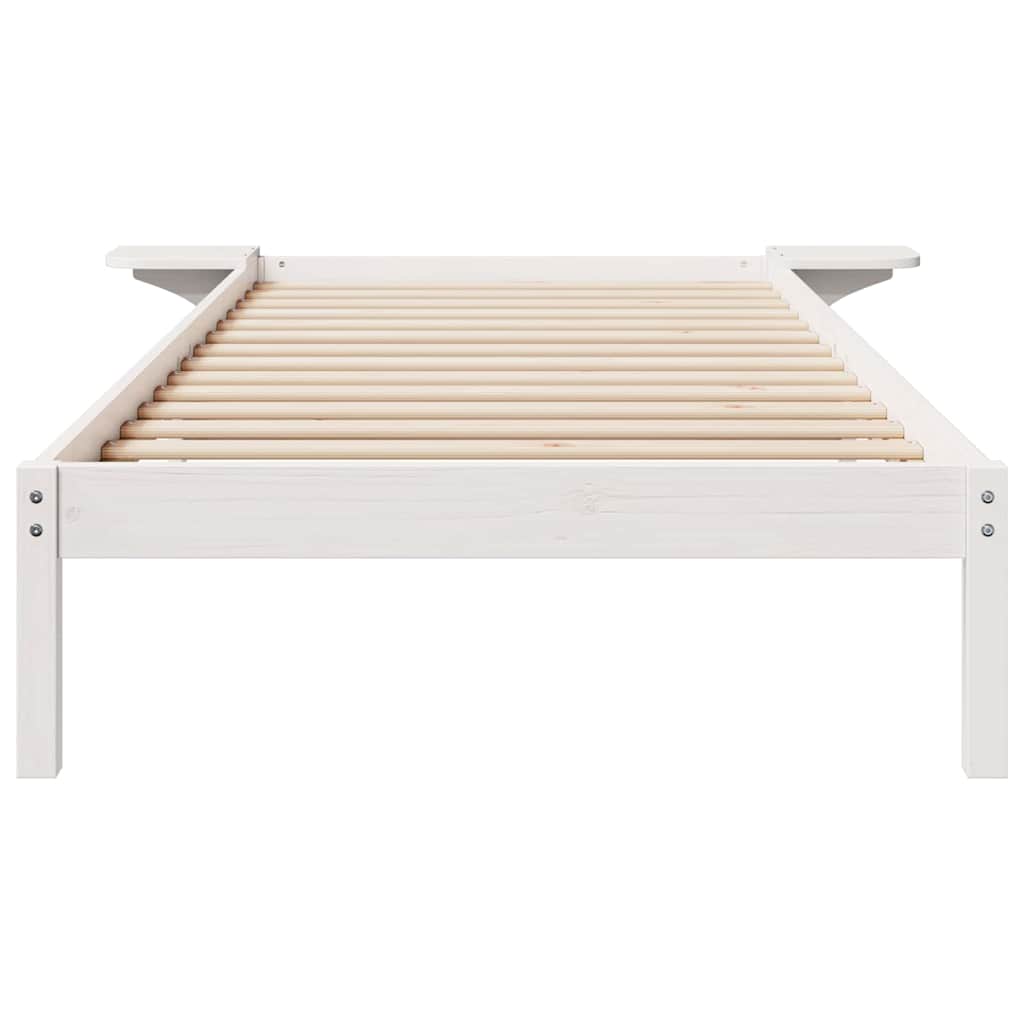 Sengestel med sideborde Hvid 80 x 220 cm Massiv fyrretræ