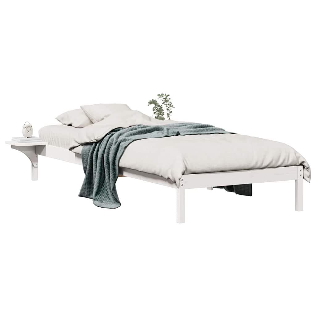 Sengestel med sideborde Hvid 80 x 220 cm Massiv fyrretræ