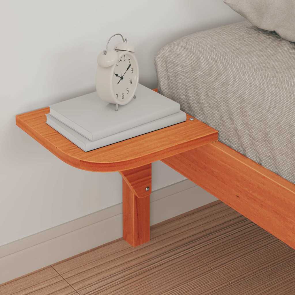 Sengestel med sideborde Voks brun 80 x 220 cm Massiv fyrretræ