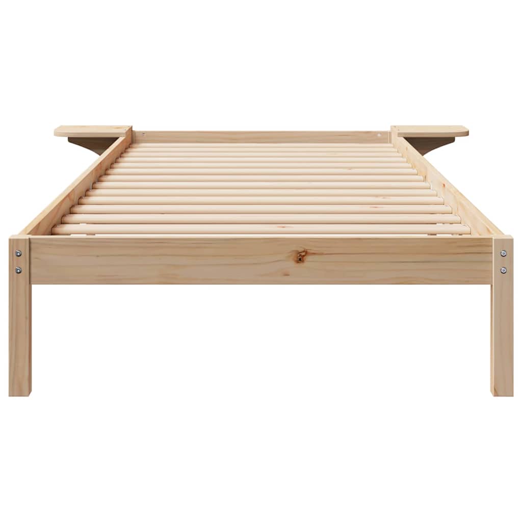 Sengestel med sideborde Naturfarvet 90 x 220 cm Massiv fyrretræ