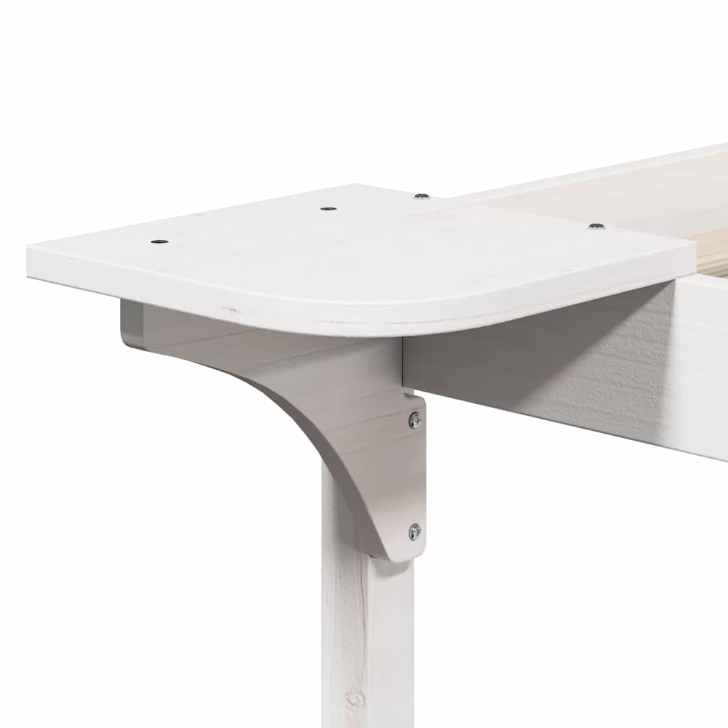 Sengestel med sideborde Hvid 90 x 220 cm Massiv fyrretræ