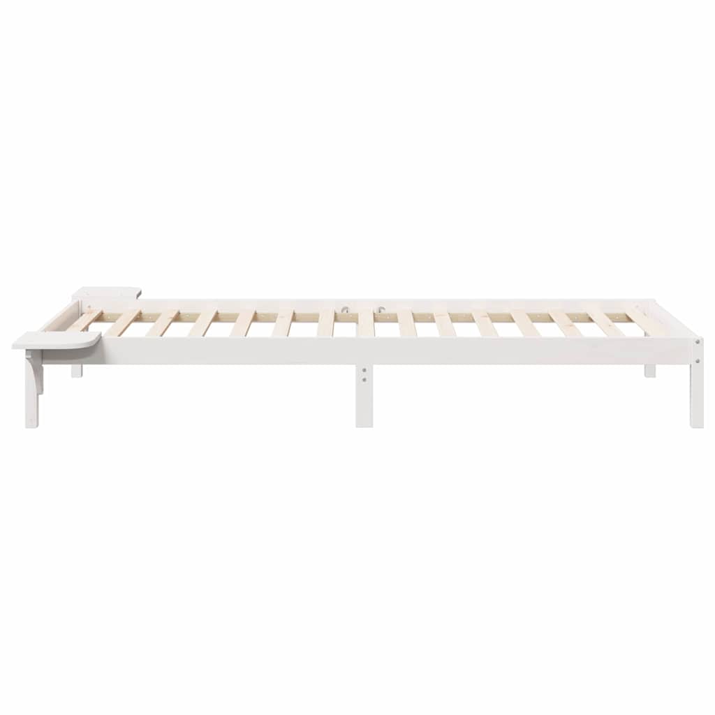 Sengestel med sideborde Hvid 90 x 220 cm Massiv fyrretræ
