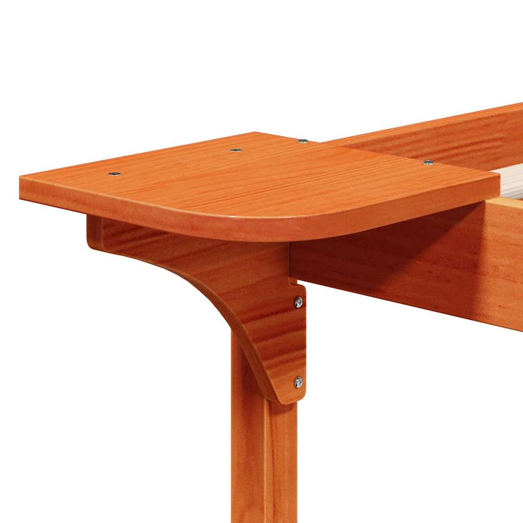 Sengestel med sideborde Voks brun 90 x 220 cm Massiv fyrretræ