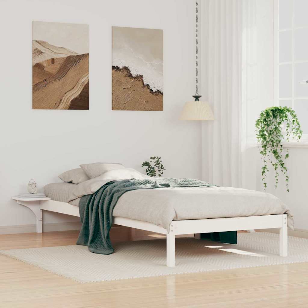 Sengestel med sideborde Hvid 100 x 220 cm Massiv fyrretræ