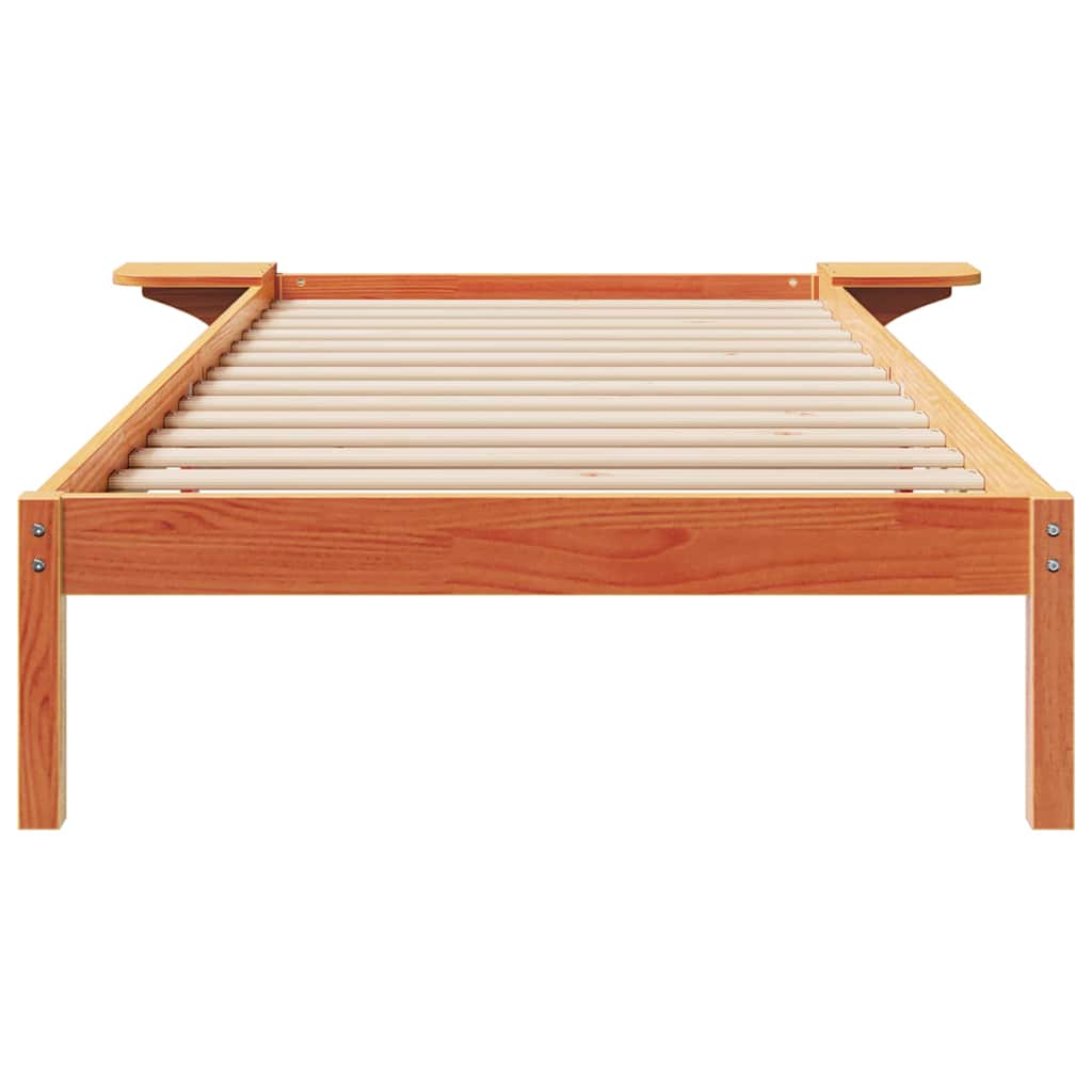 Sengestel med sideborde Voks brun 100 x 220 cm Massiv fyrretræ