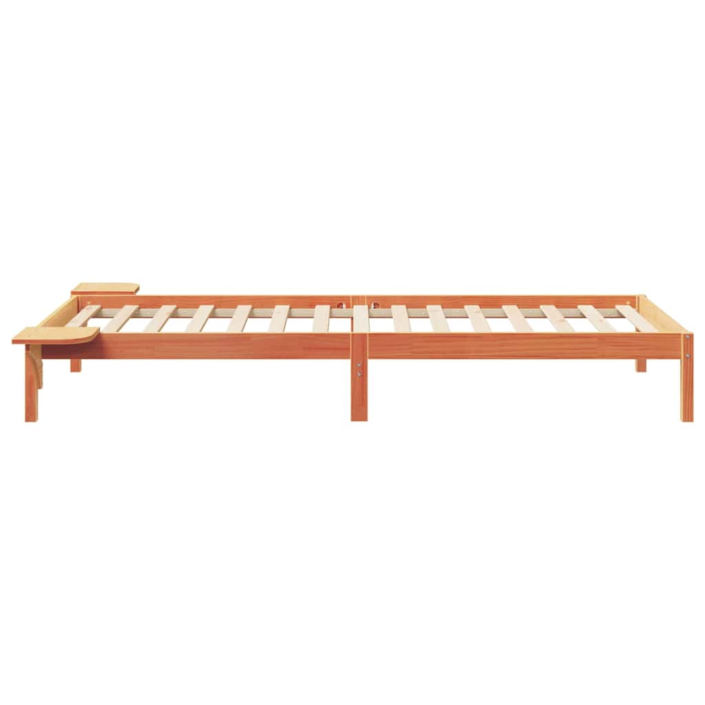 Sengestel med sideborde Voks brun 100 x 220 cm Massiv fyrretræ