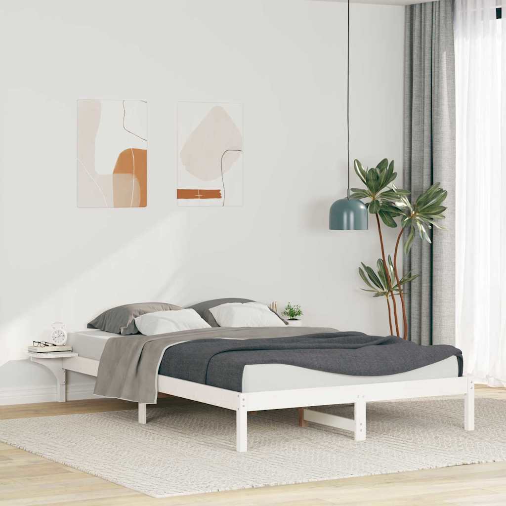 Sengestel med sideborde Hvid 140 x 220 cm Massiv fyrretræ