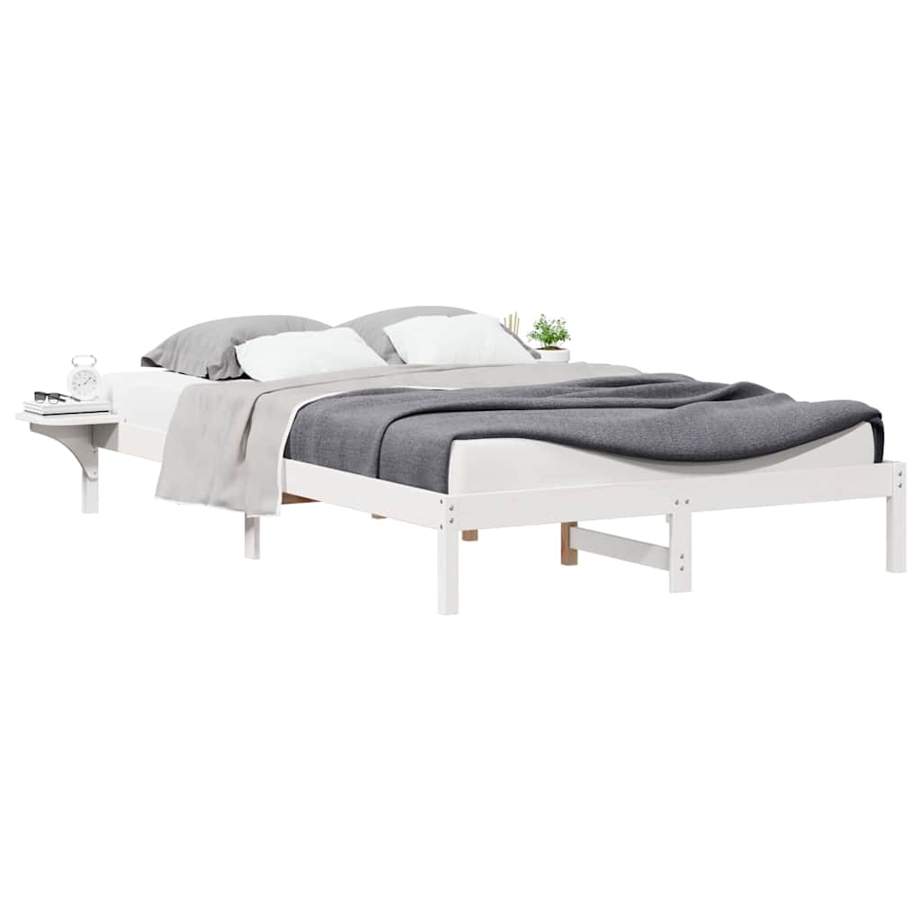 Sengestel med sideborde Hvid 140 x 220 cm Massiv fyrretræ