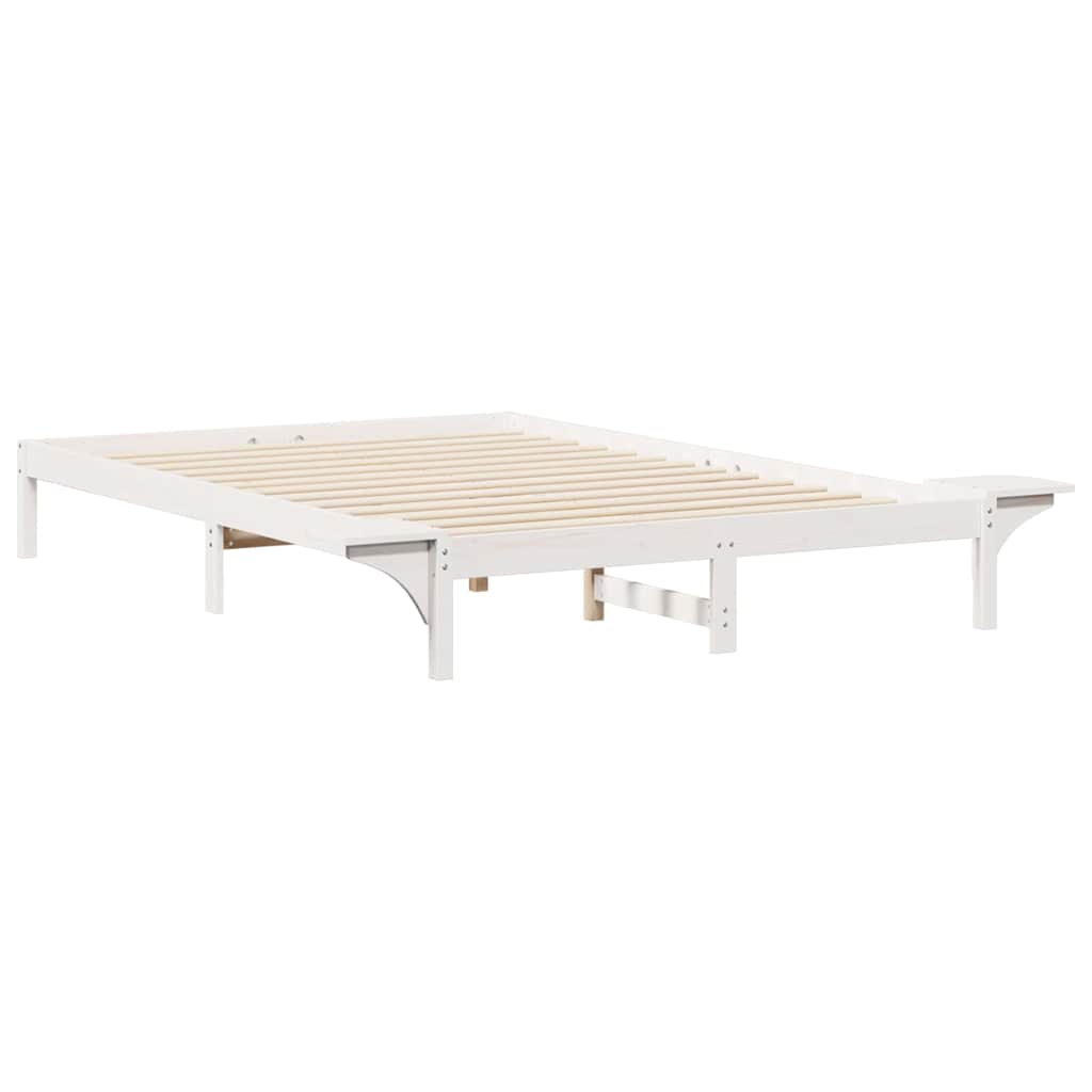 Sengestel med sideborde Hvid 160 x 220 cm Massiv fyrretræ