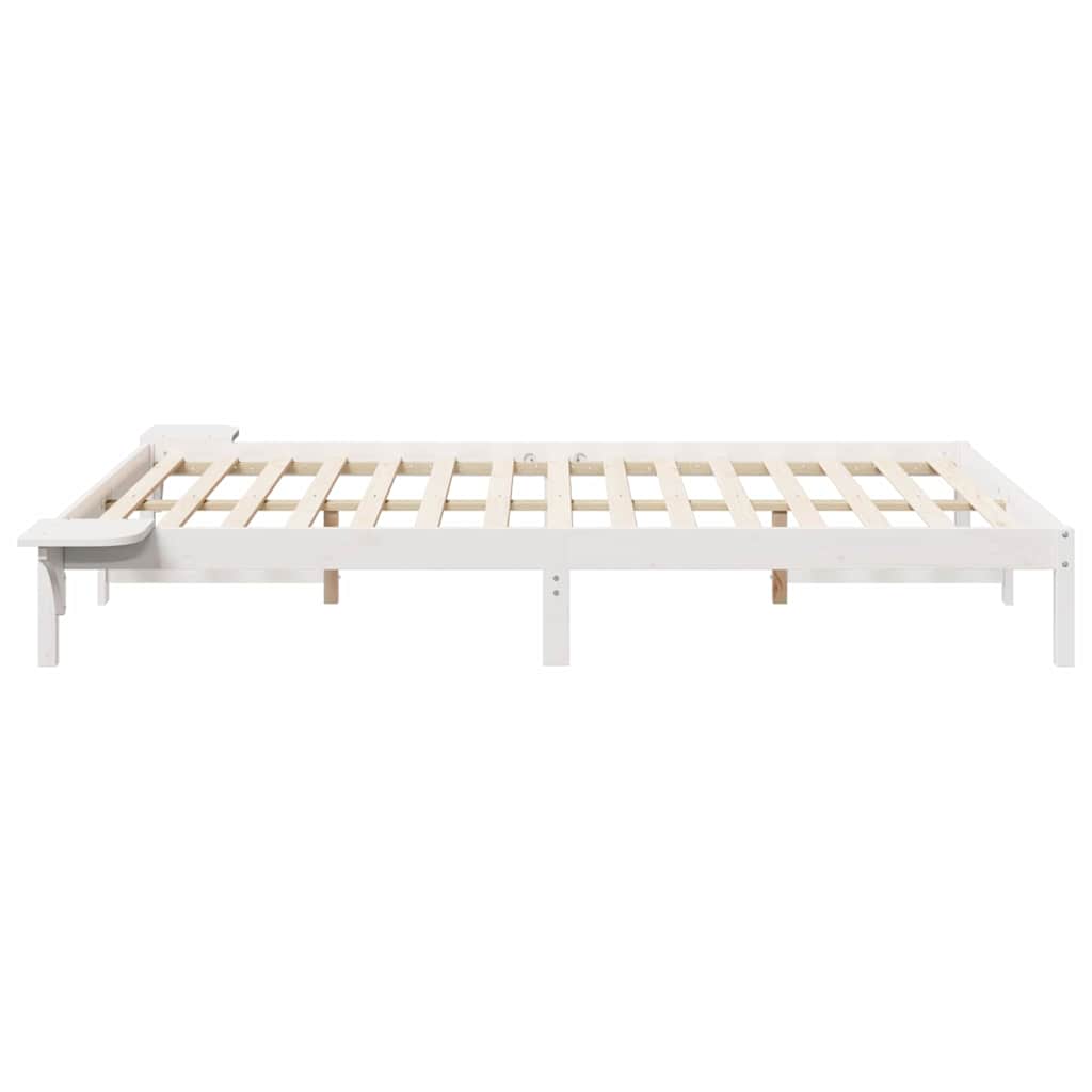 Sengestel med sideborde Hvid 160 x 220 cm Massiv fyrretræ