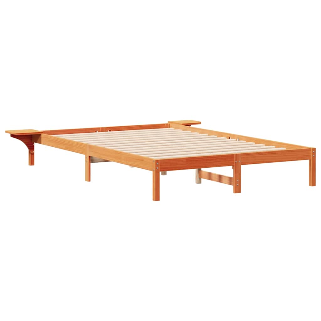 Sengestel med sideborde Voks brun 160 x 220 cm Massiv fyrretræ