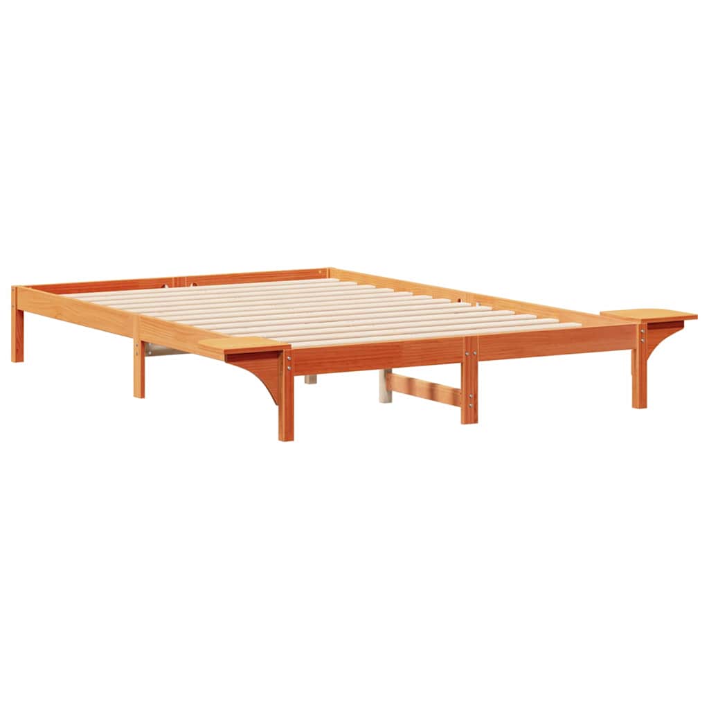 Sengestel med sideborde Voks brun 160 x 220 cm Massiv fyrretræ