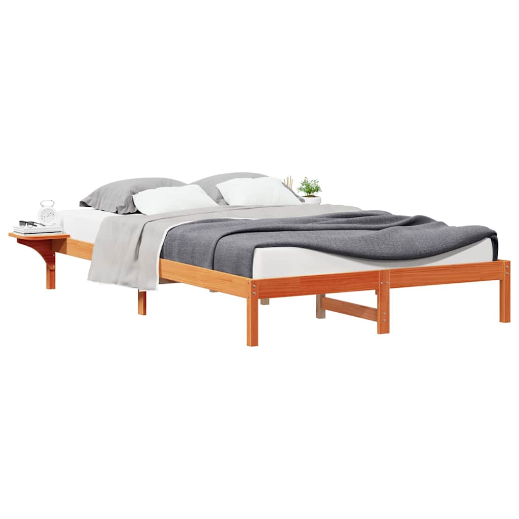 Sengestel med sideborde Voks brun 160 x 220 cm Massiv fyrretræ