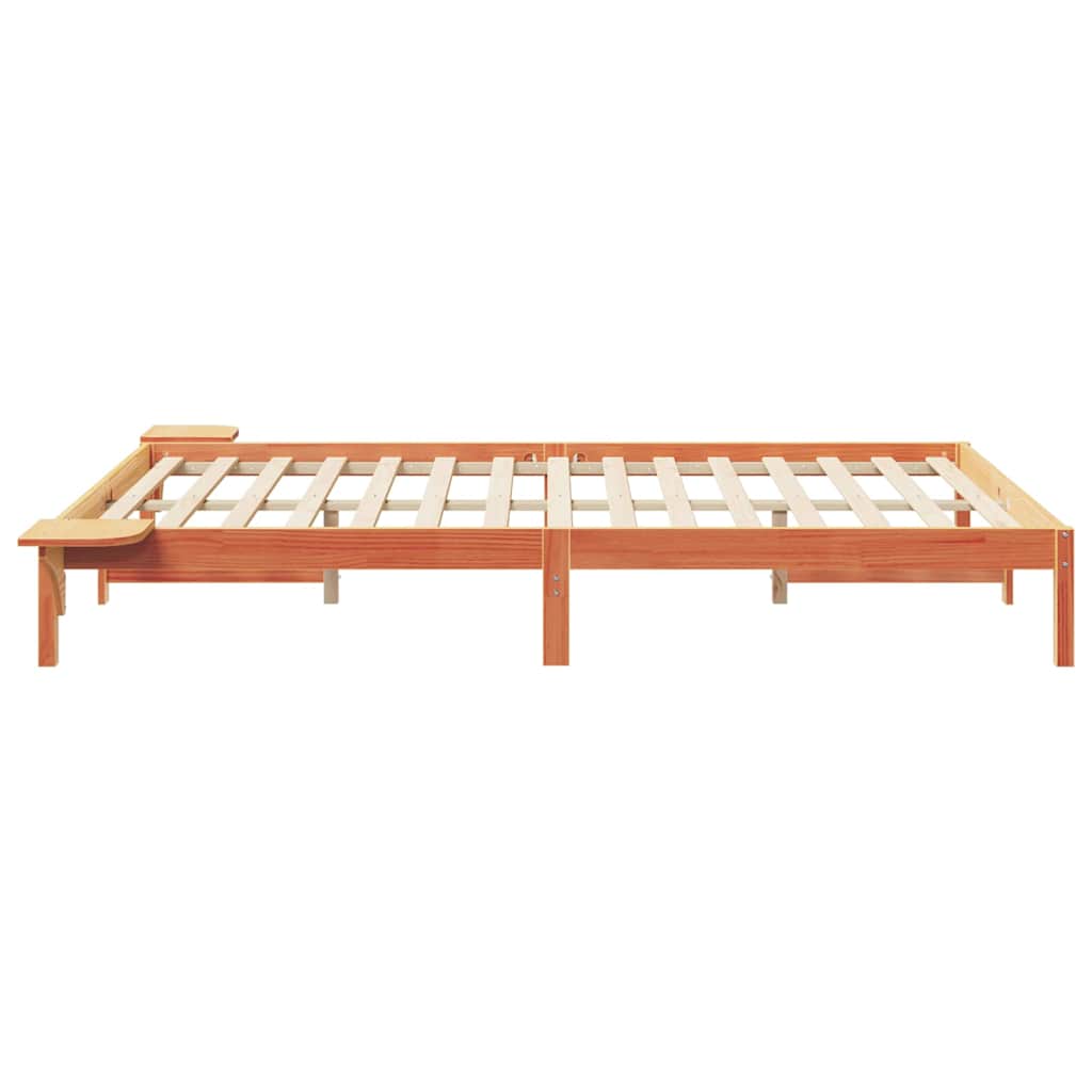 Sengestel med sideborde Voks brun 160 x 220 cm Massiv fyrretræ