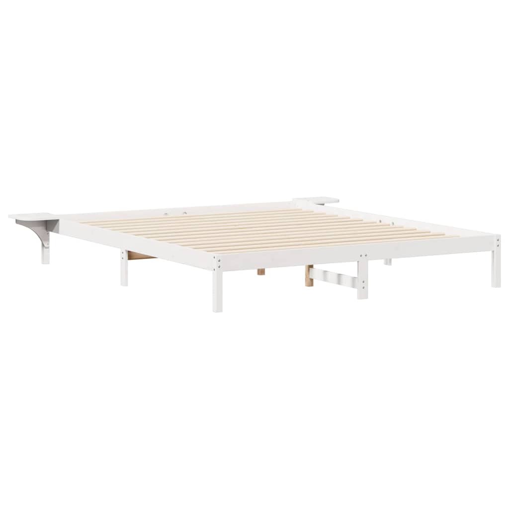 Sengestel med sideborde Hvid 180 x 220 cm Massiv fyrretræ
