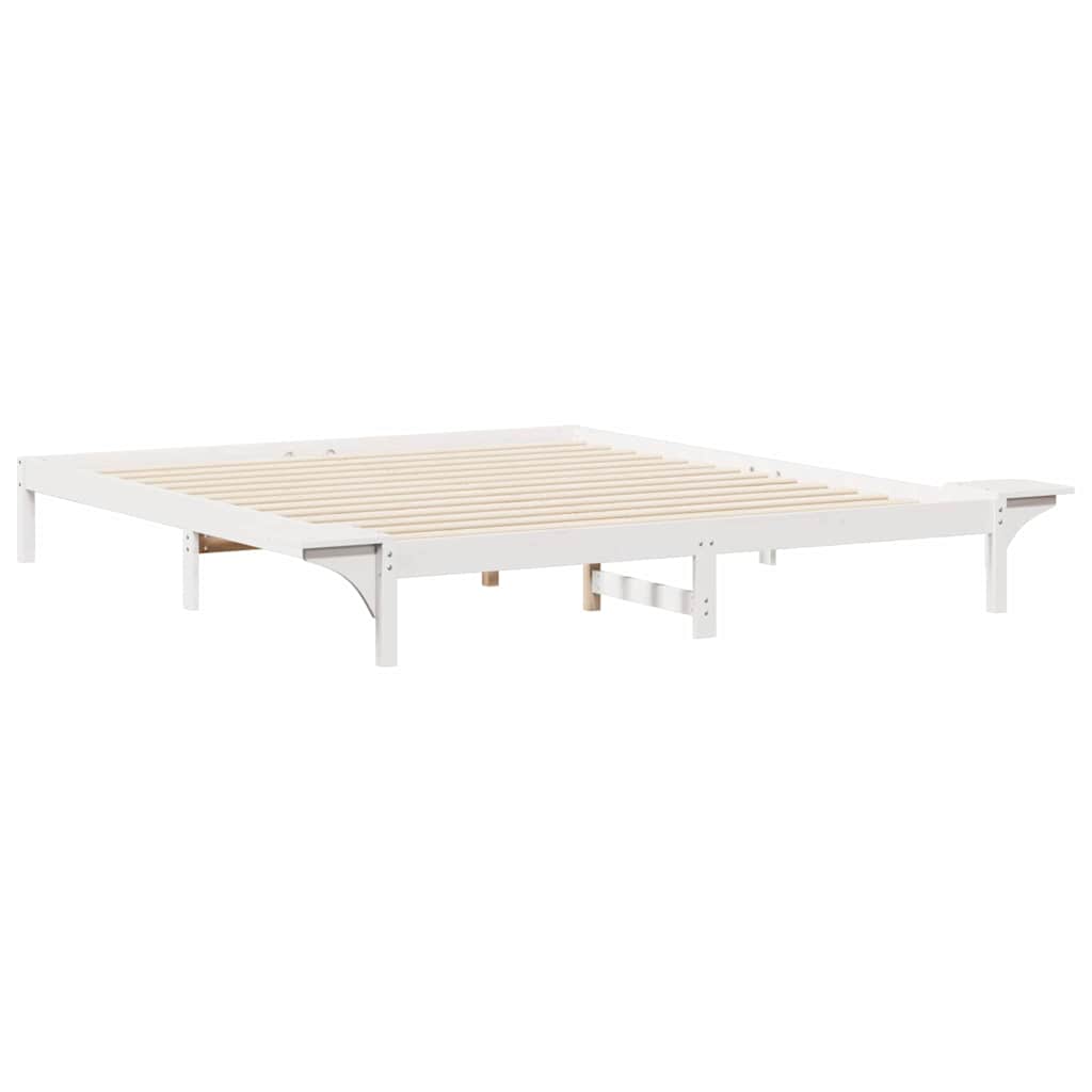 Sengestel med sideborde Hvid 180 x 220 cm Massiv fyrretræ