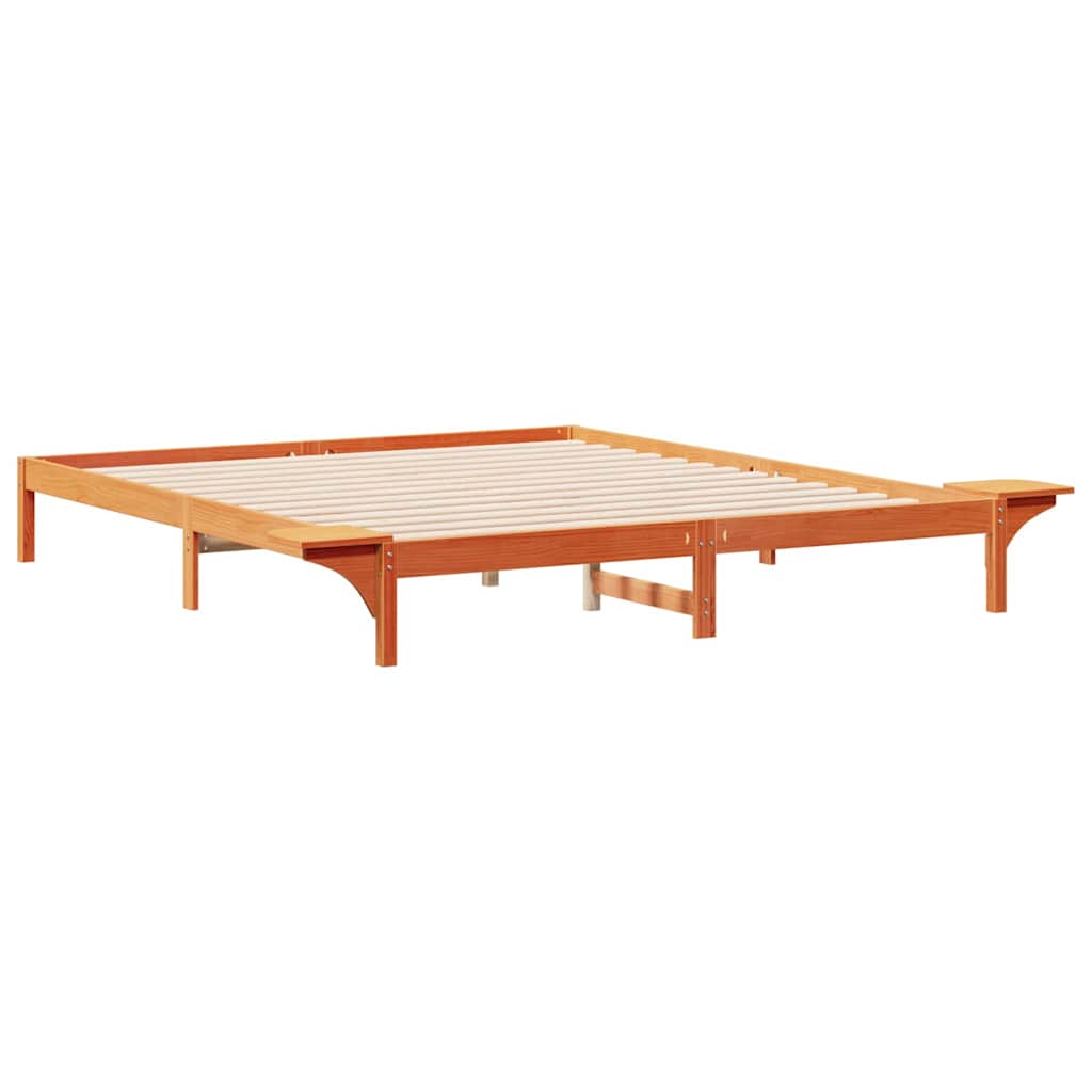 Sengestel med sideborde Voks brun 180 x 220 cm Massiv fyrretræ