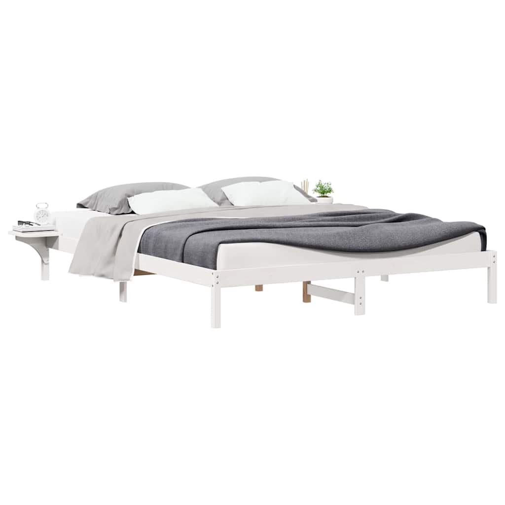 Sengestel med sideborde Hvid 200 x 220 cm Massiv fyrretræ