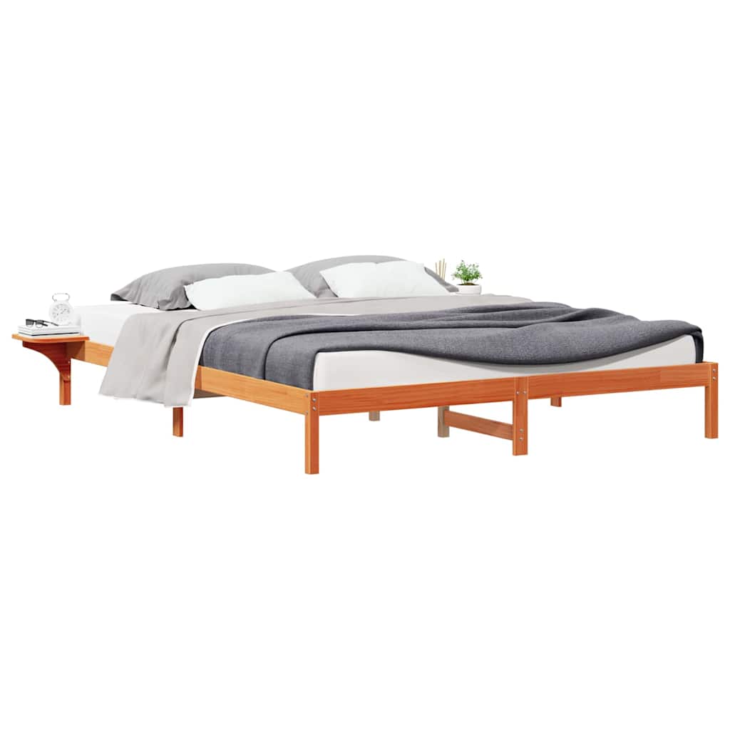 Sengestel med sideborde Voks brun 200 x 220 cm Massiv fyrretræ