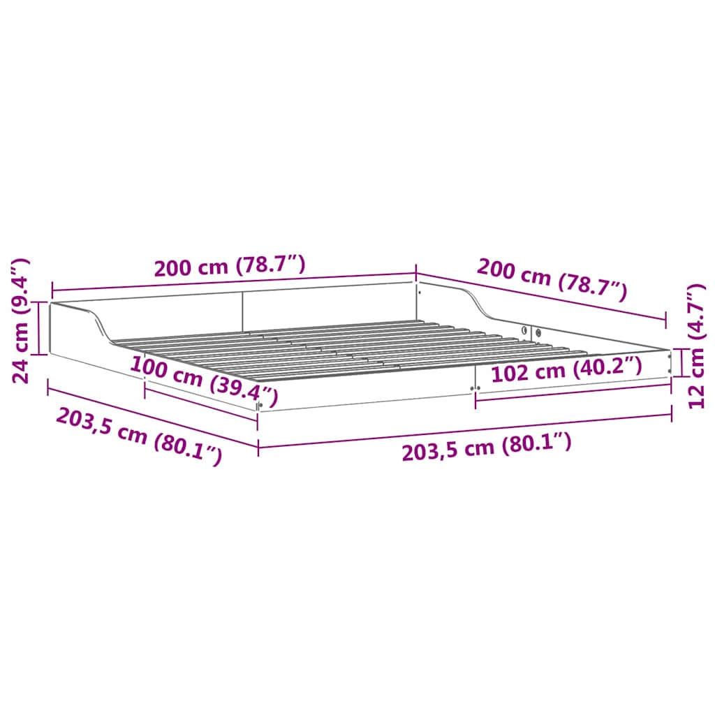 Sengestel Hvid 200 x 200 cm Massiv fyrretræ