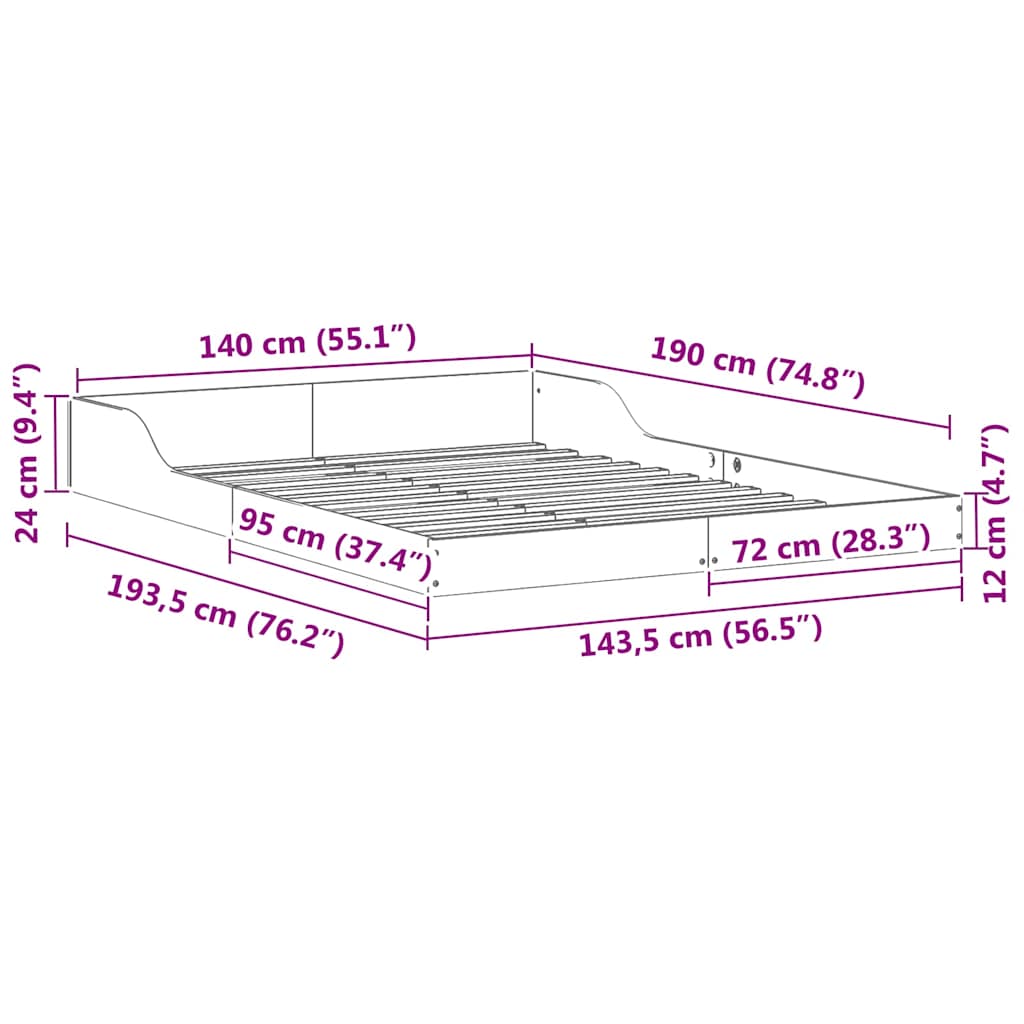 Sengestel Voks brun 140 x 190 cm Massiv fyrretræ