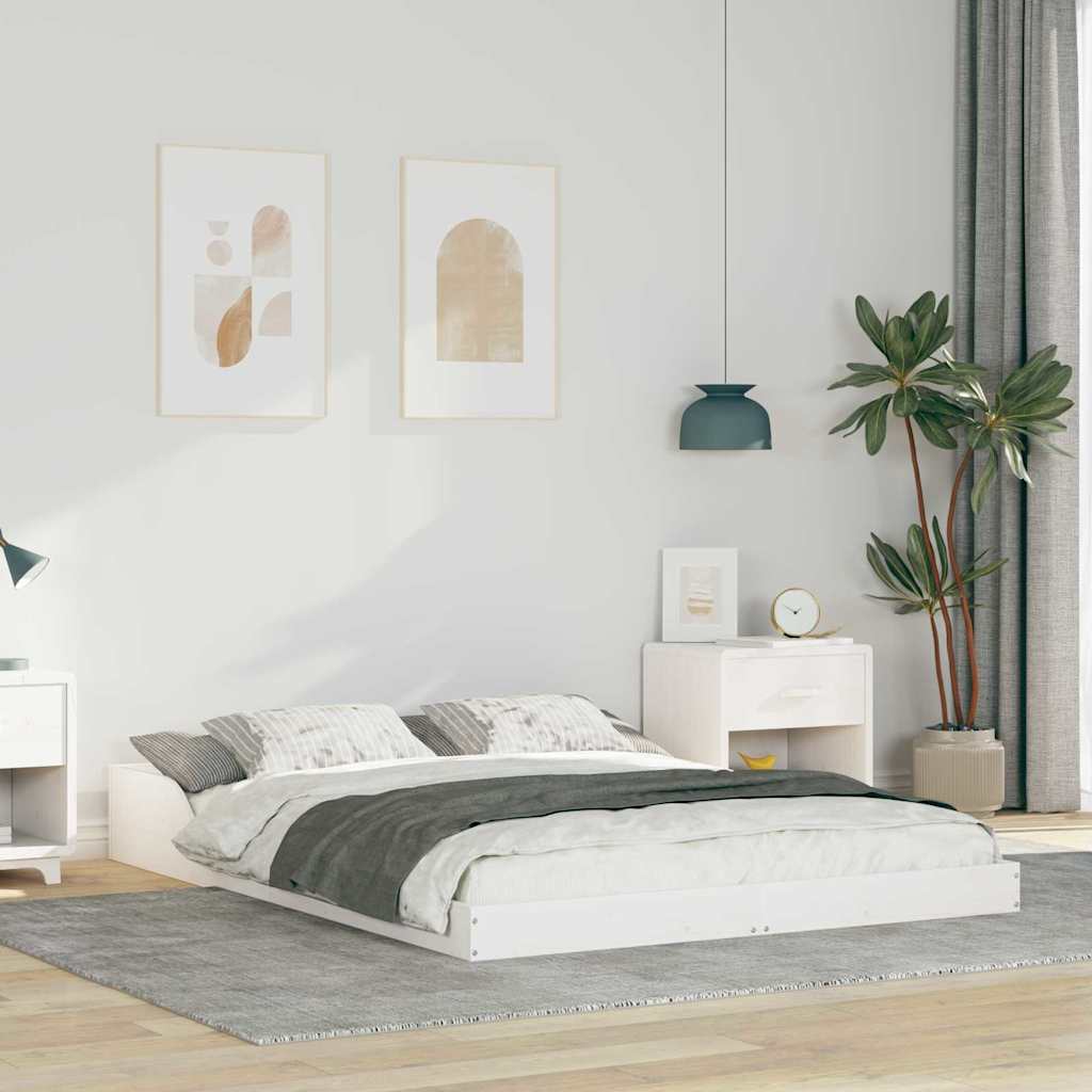 Sengestel Hvid 135 x 190 cm Massiv fyrretræ