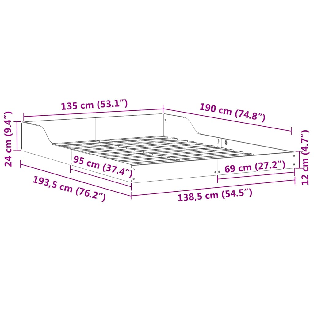 Sengestel Hvid 135 x 190 cm Massiv fyrretræ