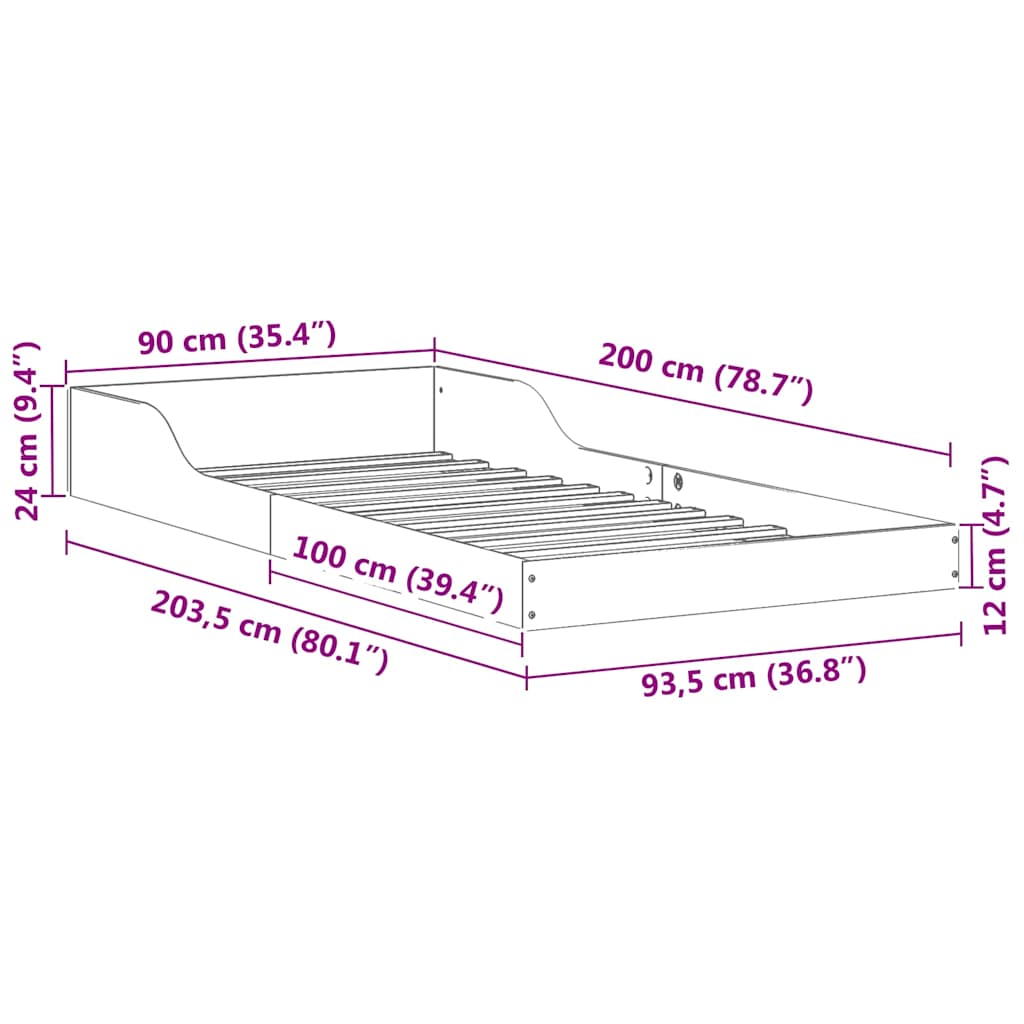 Sengestel Hvid 90 x 200 cm Massiv fyrretræ