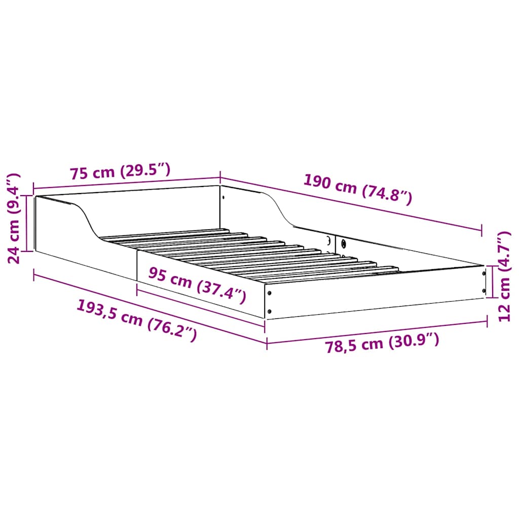 Sengestel Naturfarvet 75 x 190 cm Massiv fyrretræ
