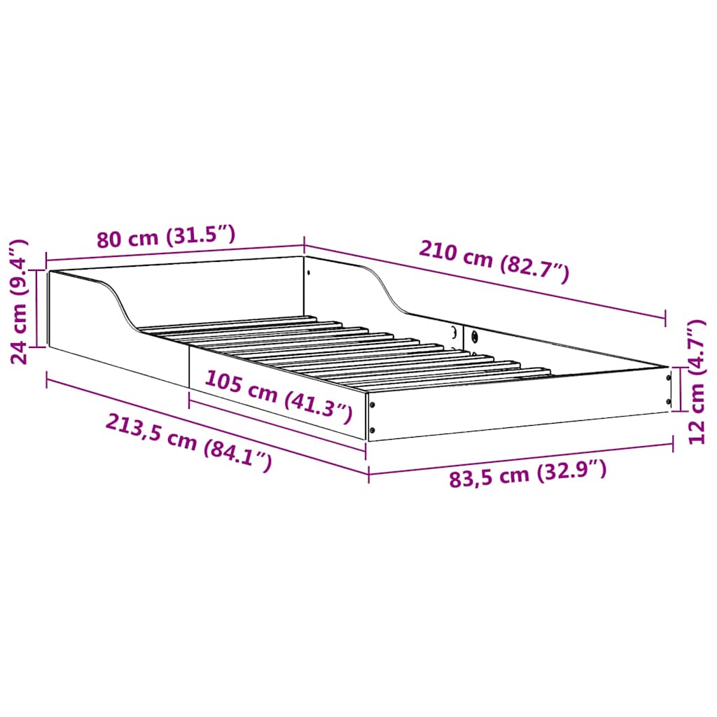 Sengestel Voks brun 80 x 210 cm Massiv fyrretræ