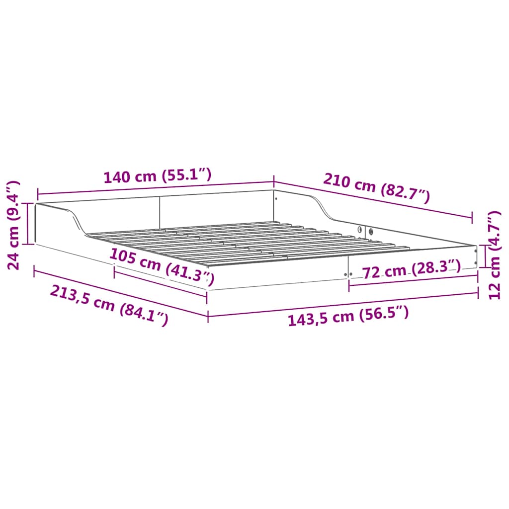 Sengestel Voks brun 140 x 210 cm Massiv fyrretræ