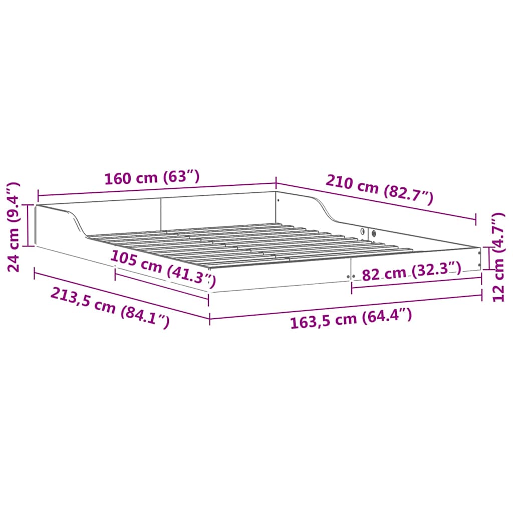 Sengestel Hvid 160 x 210 cm Massiv fyrretræ