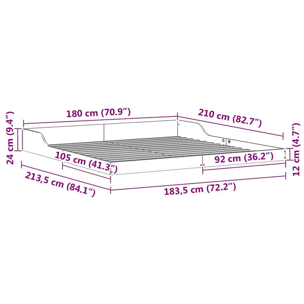 Sengestel Brun 180 x 210 cm Massiv fyrretræ