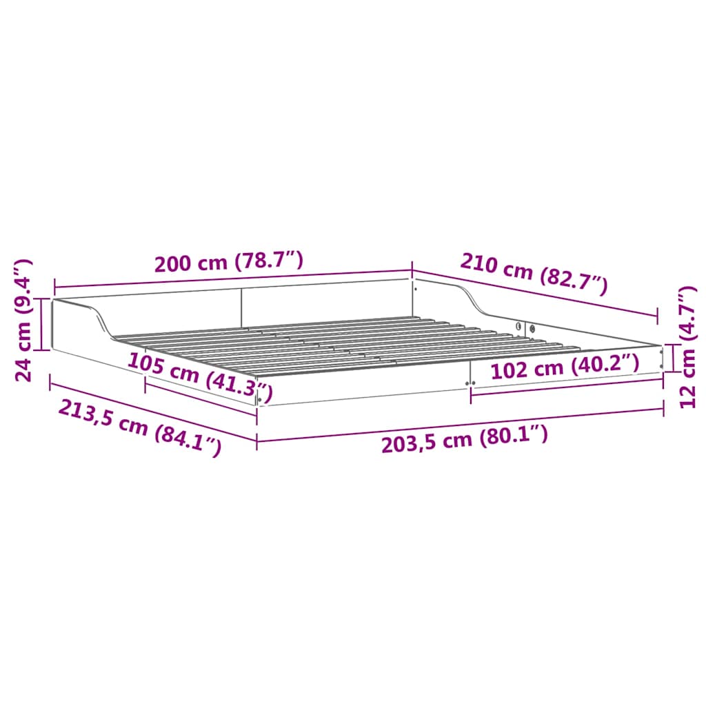 Sengestel Brun 200 x 210 cm Massiv fyrretræ