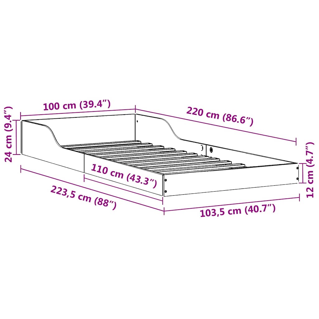 Sengestel Voks brun 100 x 220 cm Massiv fyrretræ