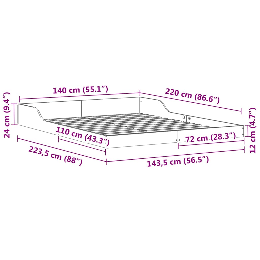 Sengestel Brun 140 x 220 cm Massiv fyrretræ