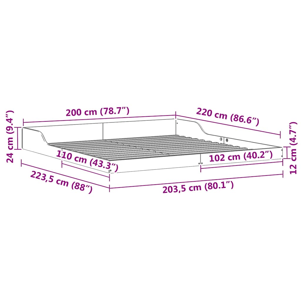 Sengestel Brun 200 x 220 cm Massiv fyrretræ