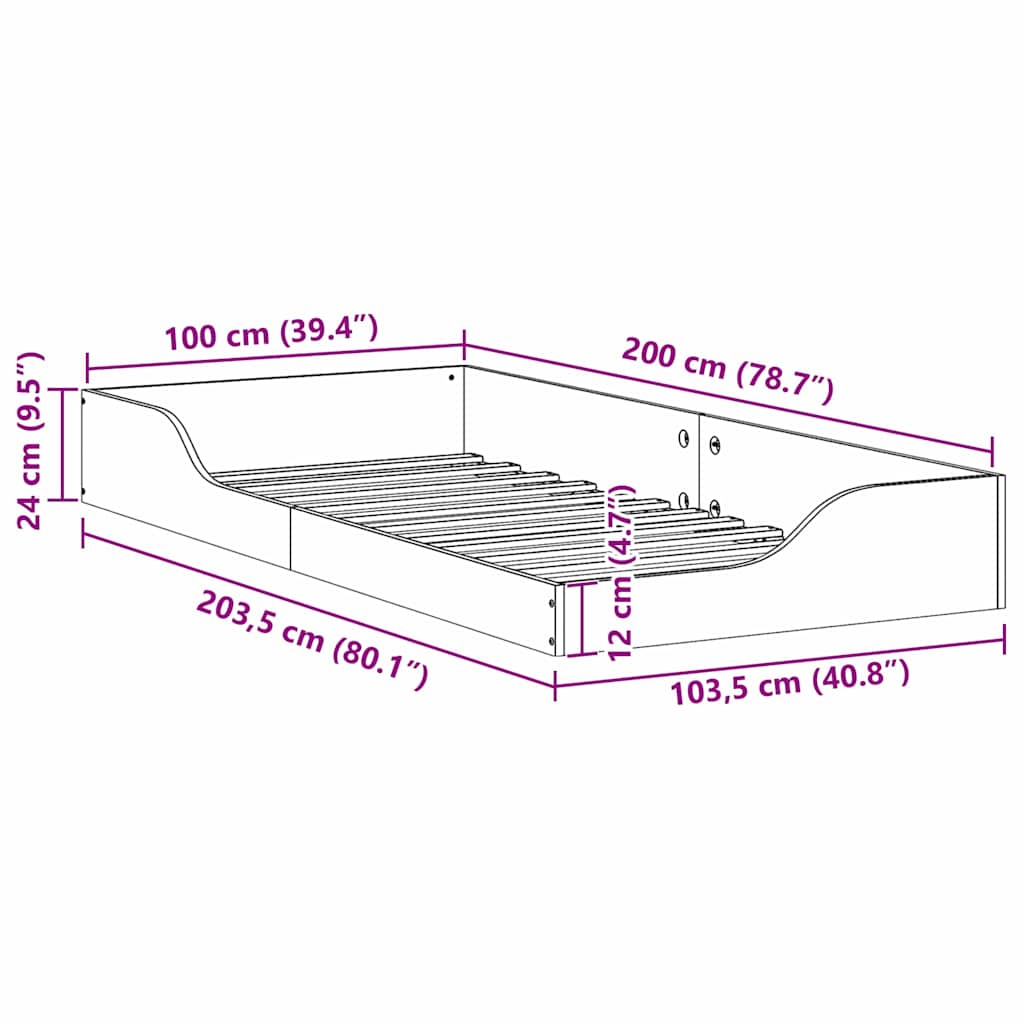 Sengestel Brun 100 x 200 cm Massiv fyrretræ