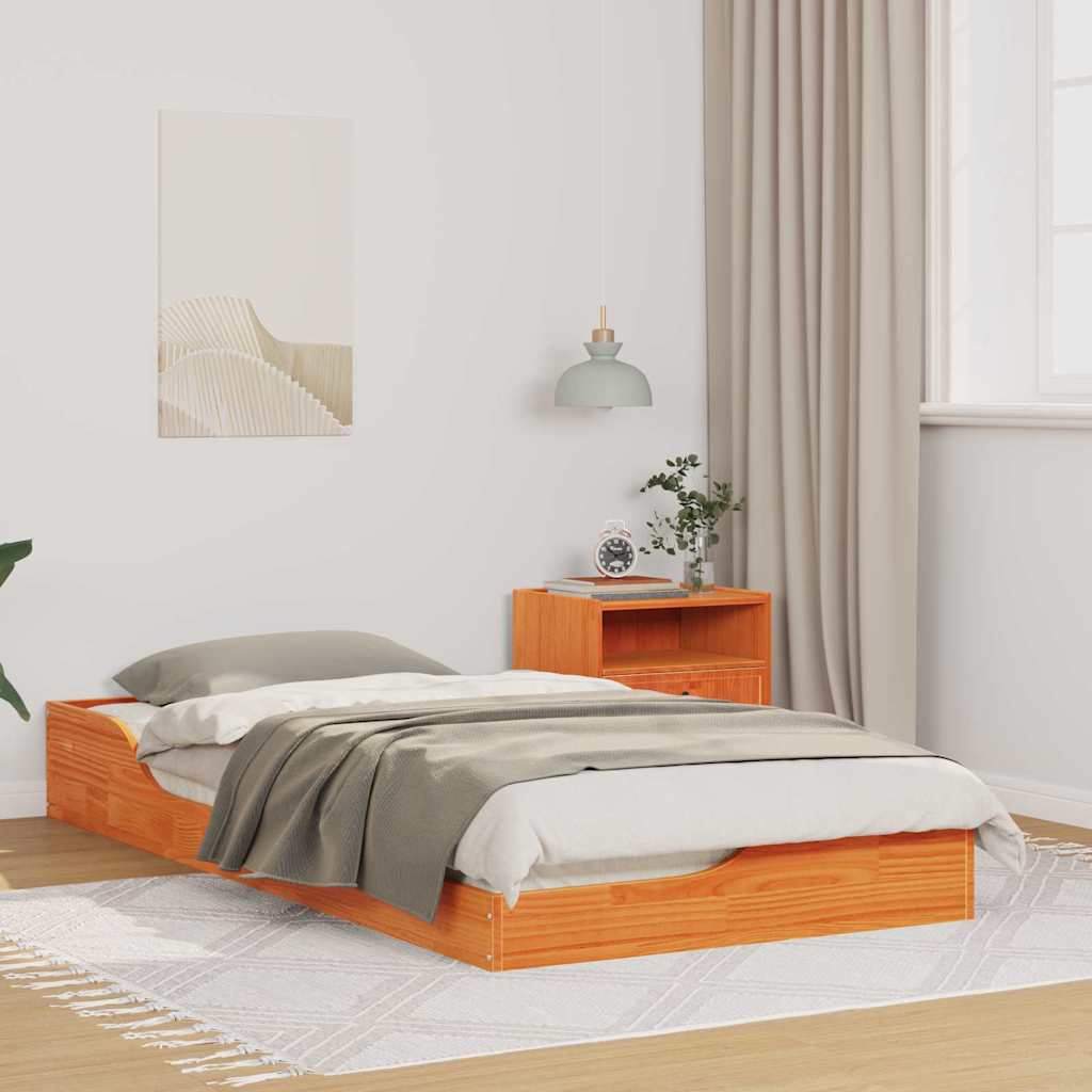 Sengestel Voks brun 90 x 190 cm Massiv fyrretræ