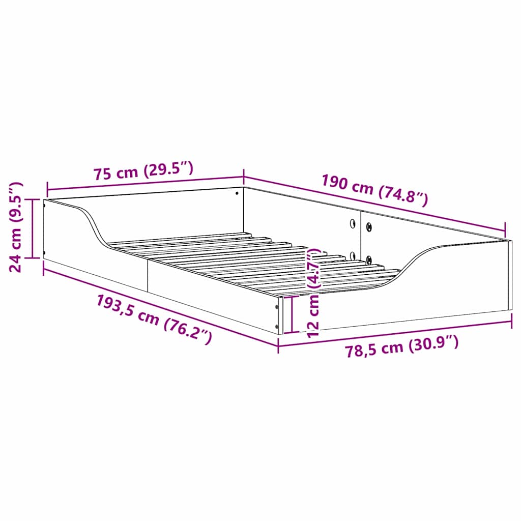 Sengestel Voks brun 75 x 190 cm Massiv fyrretræ