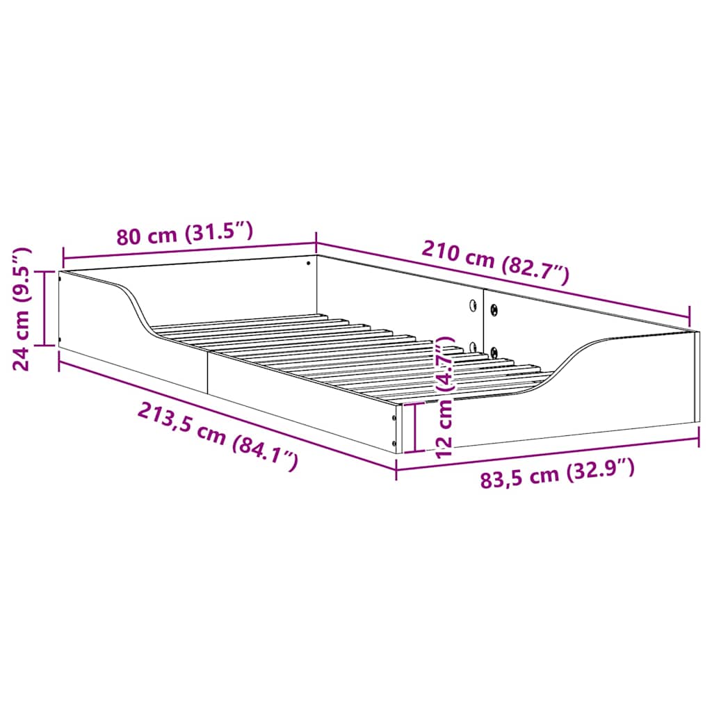 Sengestel Hvid 80 x 210 cm Massiv fyrretræ