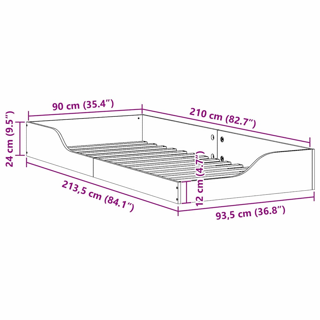 Sengestel Hvid 90 x 210 cm Massiv fyrretræ