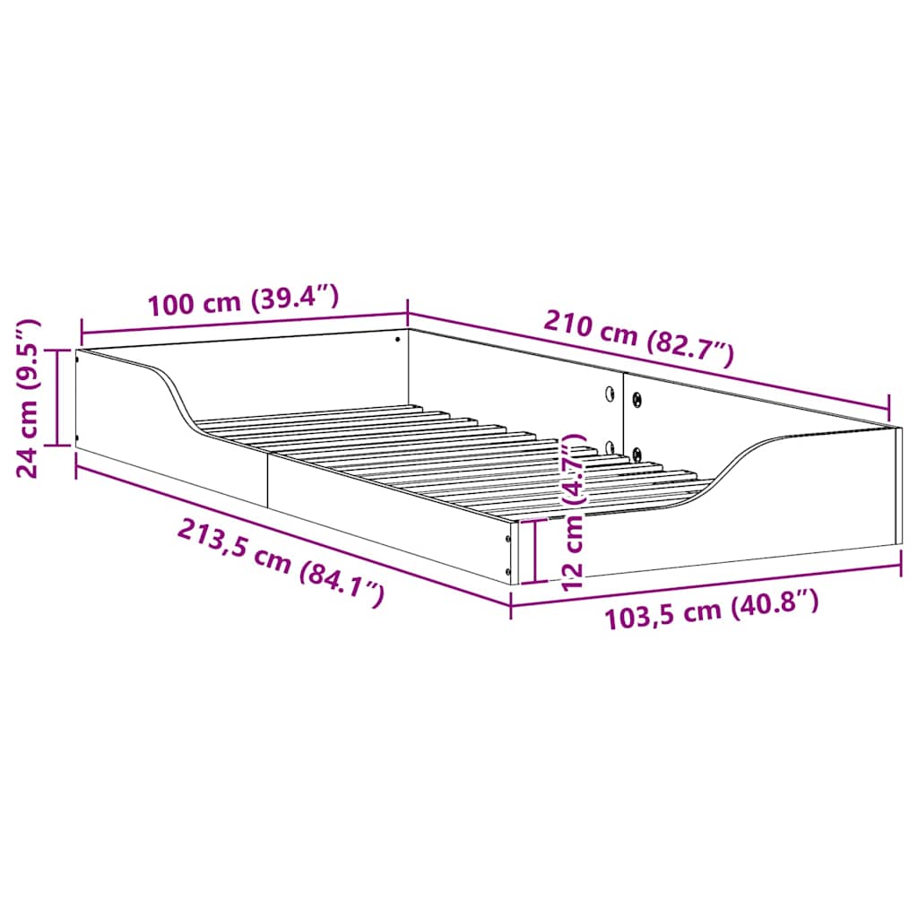 Sengestel Hvid 100 x 210 cm Massiv fyrretræ
