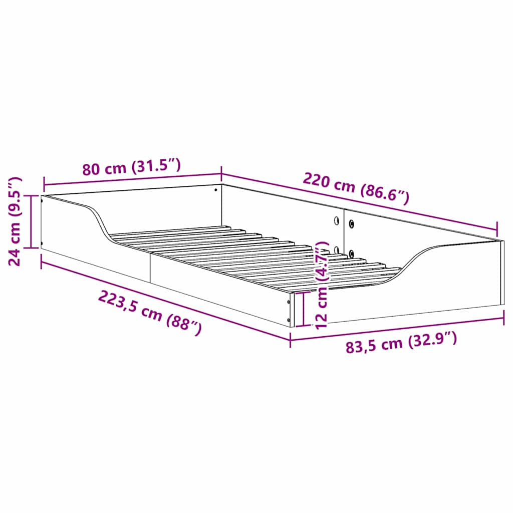 Sengestel Voks brun 80 x 220 cm Massiv fyrretræ