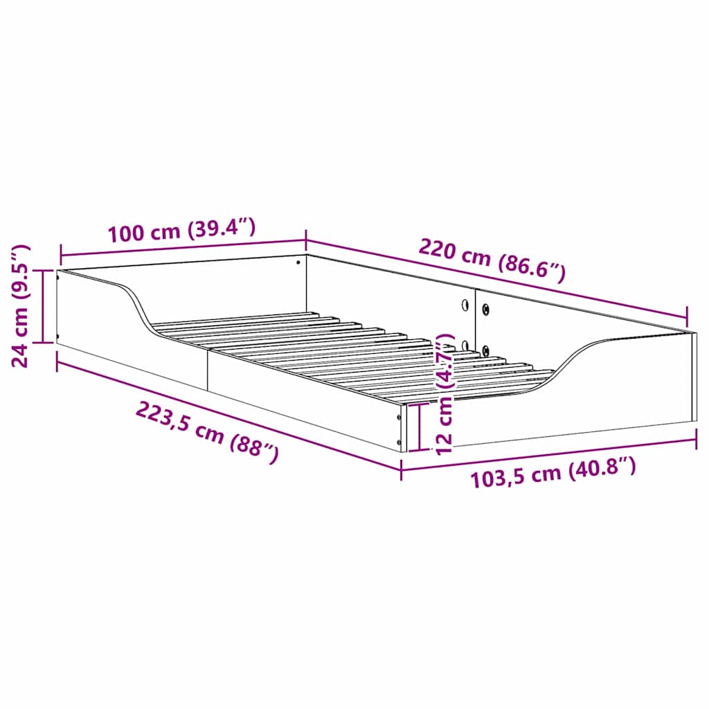 Sengestel Voks brun 100 x 220 cm Massiv fyrretræ