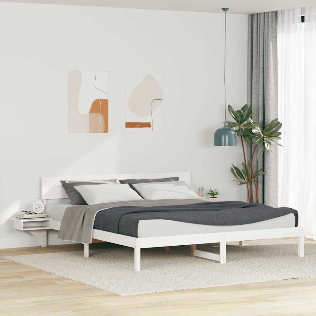 Sengestel med hovedgærde Hvid 180 x 200 cm Massiv fyrretræ